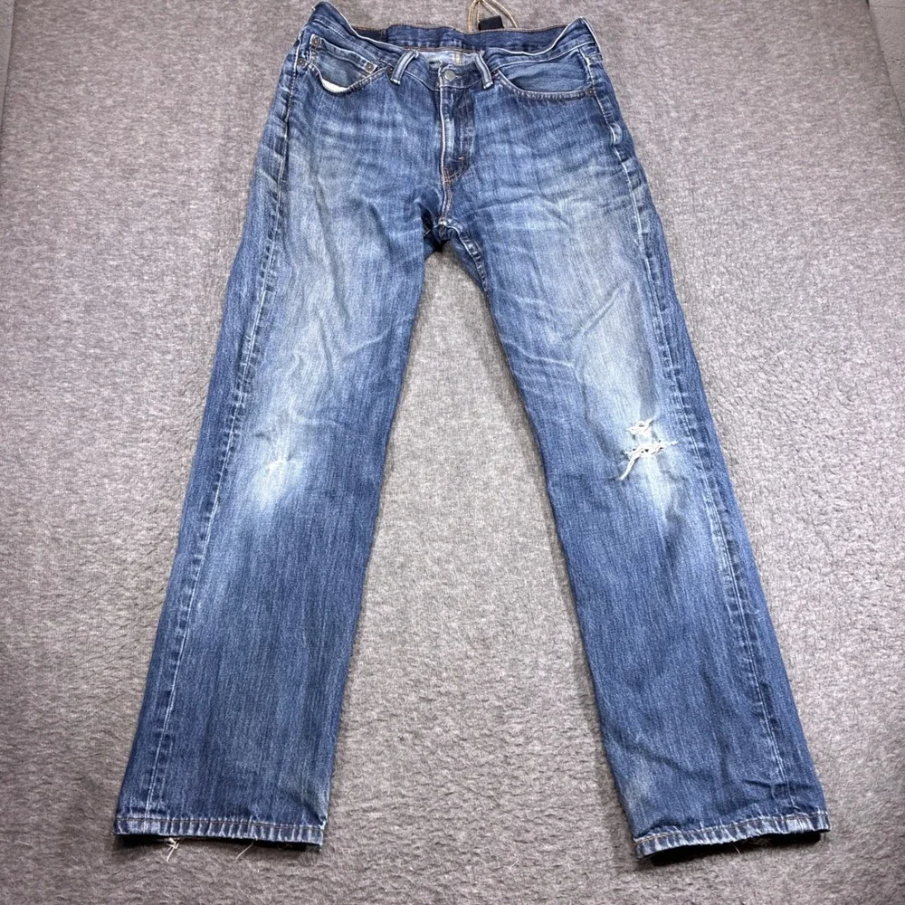 Levi's 514 Straight Leg Jeans Mens 34x32 Blue Distressed Denim